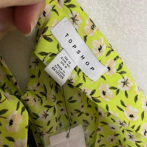 Topshop Sleeveless Floral Square Neck Drop Waist Midi Dress Tie Strap Size 8 - Picture 5 of 14